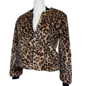 Splendid Faux Fur Jacket Leopard Print full zip cozy mob wives Women’s Size XS